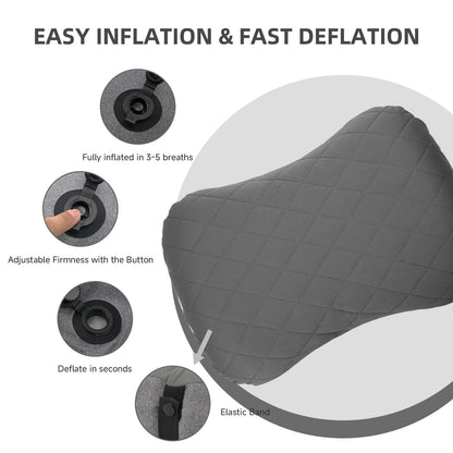 Inflatable Camping Pillow with Removable Washable Cover TPU Travel Pillow for Neck Lumbar Support Backpacking Pillow