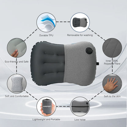 Inflatable Camping Pillow with Removable Washable Cover TPU Travel Pillow for Neck Lumbar Support Backpacking Pillow
